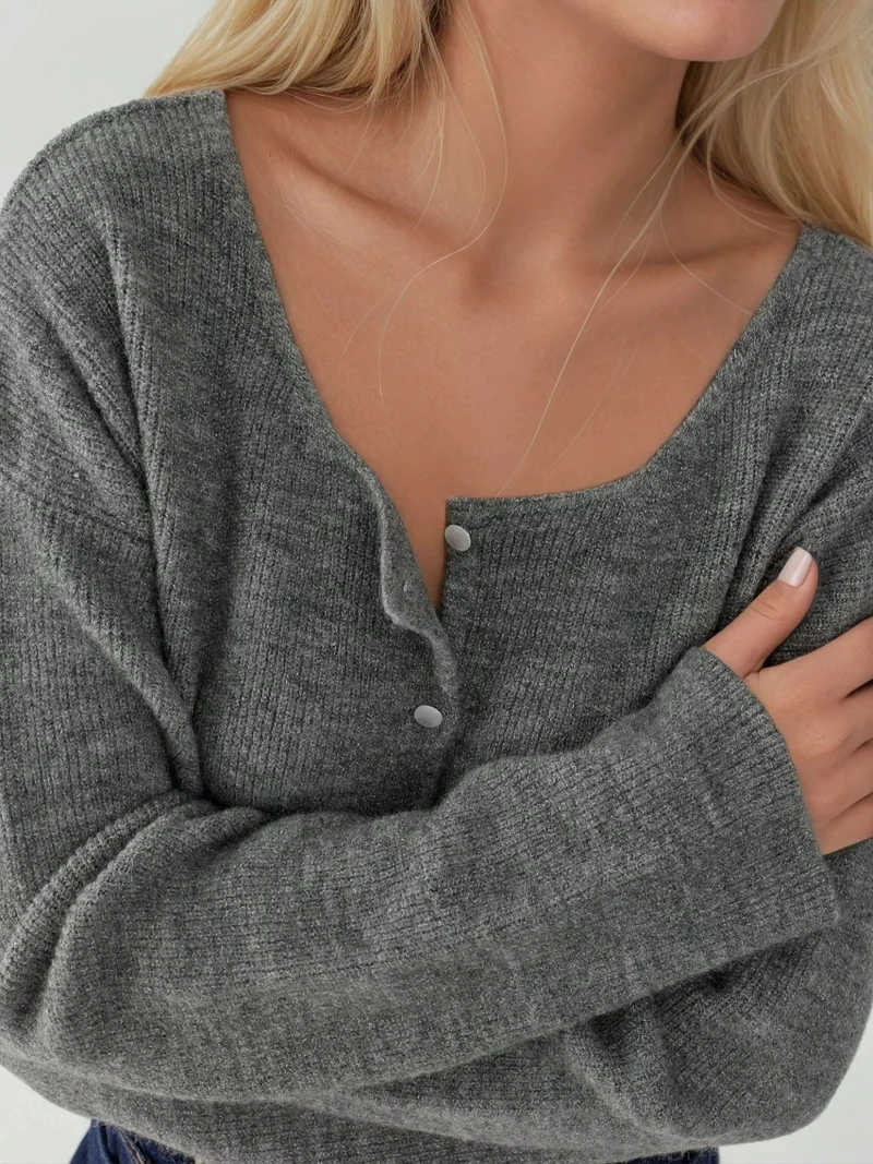 Hiccup Camel Brown Ultra Soft Crew Neck Buttoned Dual-use Cardigan for Women | Best Price UAE
