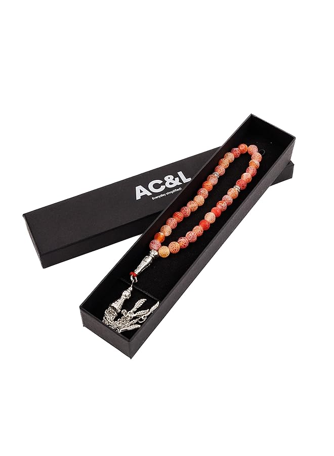 AC&L Pink Orange Mix Natural Agate Tasbeeh Prayer Beads 8Mm Stones - Image 3