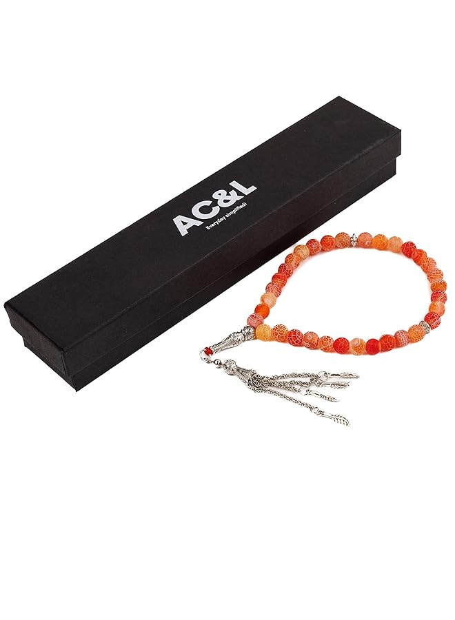 AC&L Pink Orange Mix Natural Agate Tasbeeh Prayer Beads 8Mm Stones - Image 2