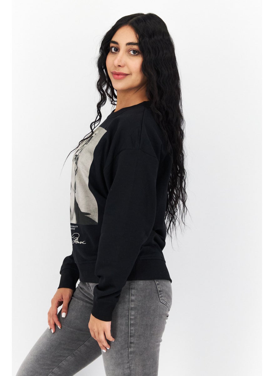 Marilyn Monroe - Women Crew Neck Printed Long Sleeve Sweatshirts, Black Combo - Image 1