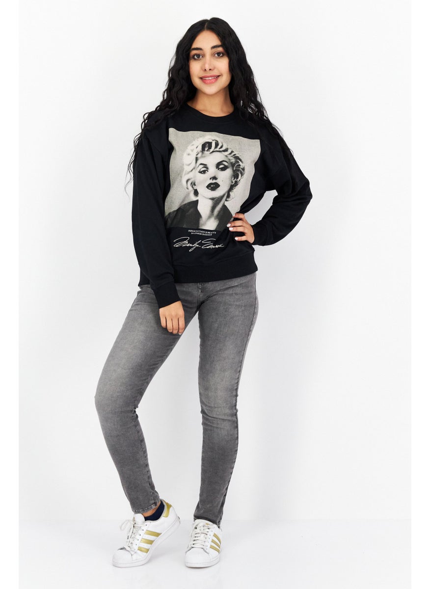 Marilyn Monroe - Women Crew Neck Printed Long Sleeve Sweatshirts, Black Combo - Image 1