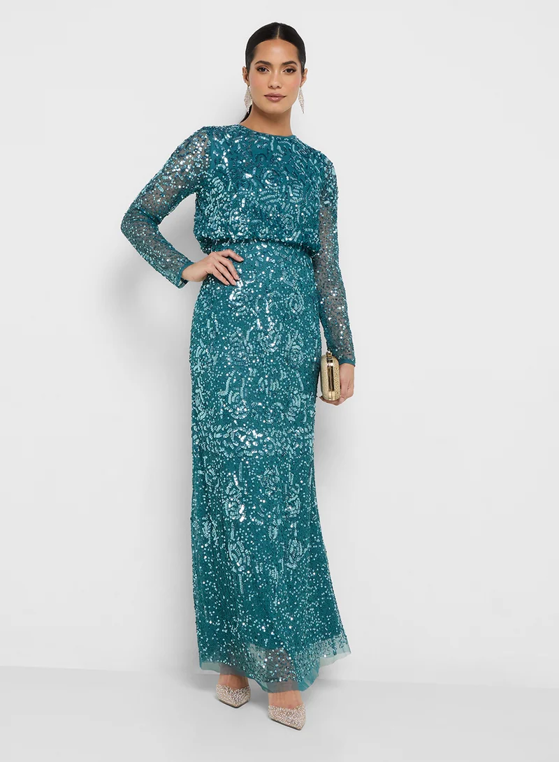 Amelia Rose Crew Neck Embellished Maxi Dress