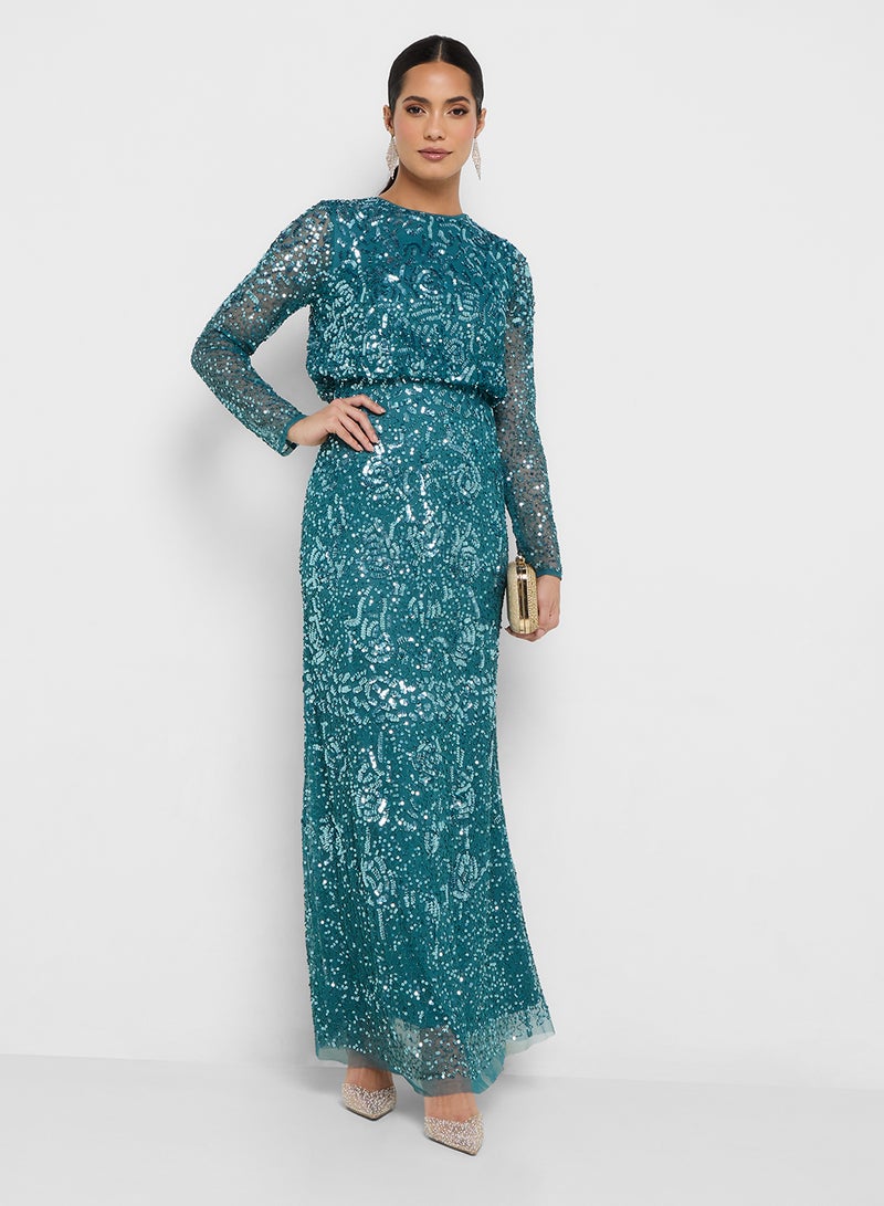 Amelia Rose Crew Neck Embellished Maxi Dress - Image 4