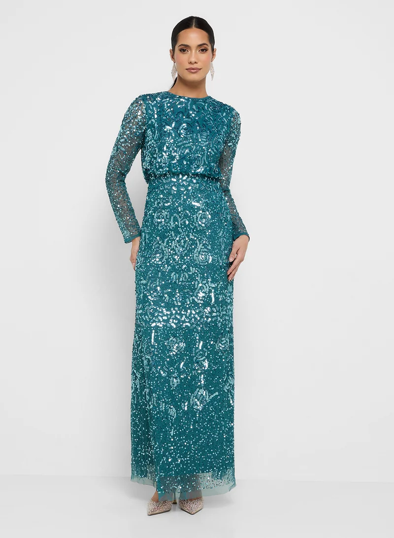 Amelia Rose Crew Neck Embellished Maxi Dress