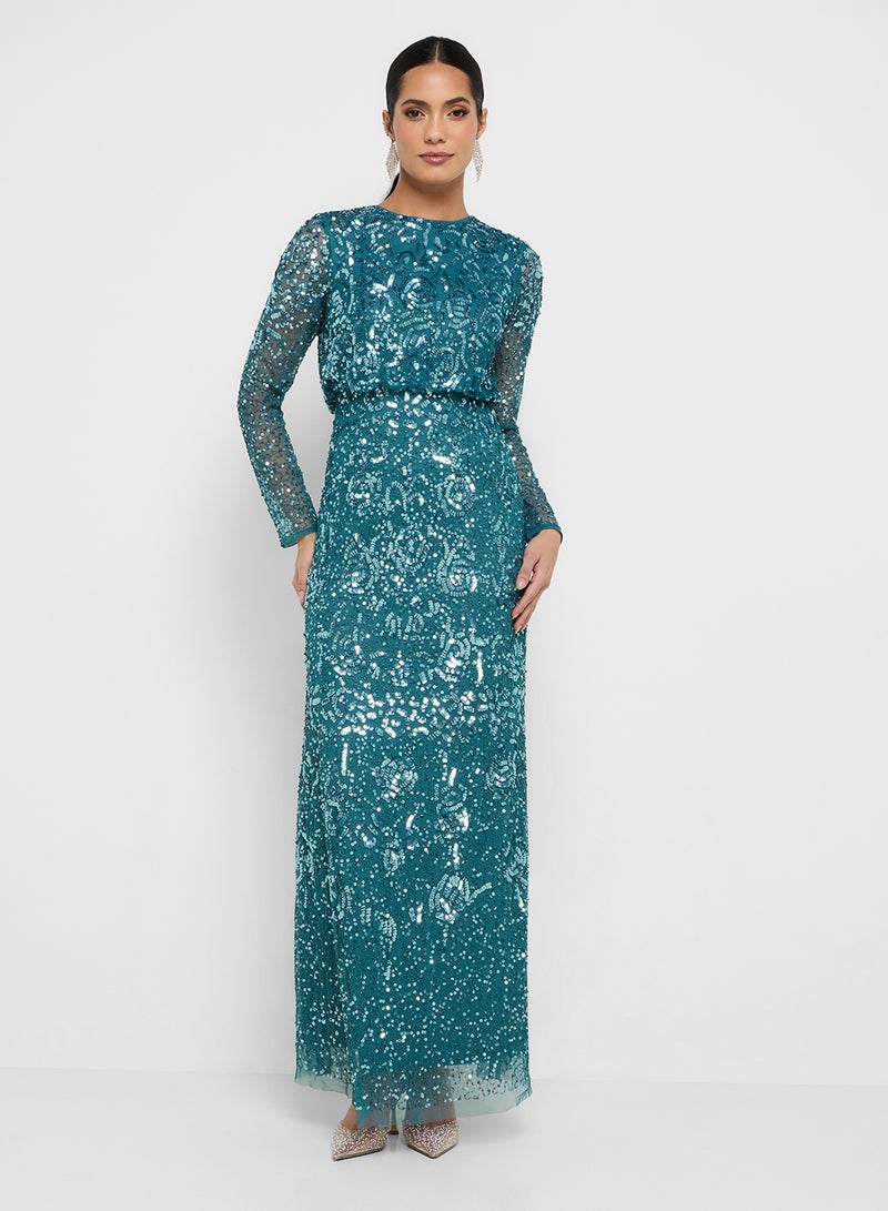 Amelia Rose Crew Neck Embellished Maxi Dress - Image 1
