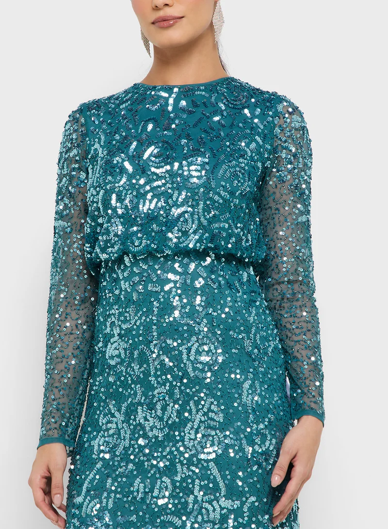 Amelia Rose Crew Neck Embellished Maxi Dress