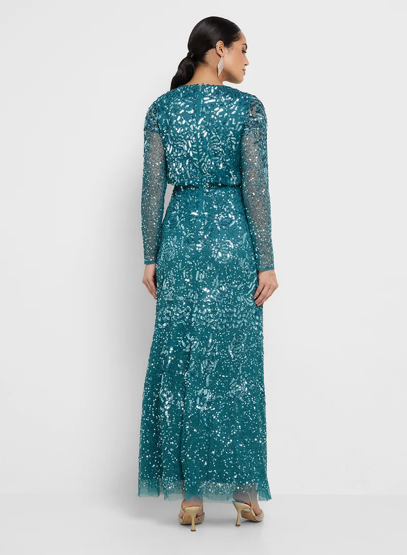 Amelia Rose Crew Neck Embellished Maxi Dress