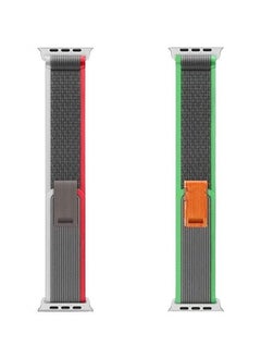 (Pack of 2)YOMNA Trail Loop Compatible with Apple Watch Band 49/45/44/42mm, Nylon Weave Sport Loop Men Women Adjustable Pull Tab Strap for Apple Watch Ultra iWatch All Series-(Green/Red)