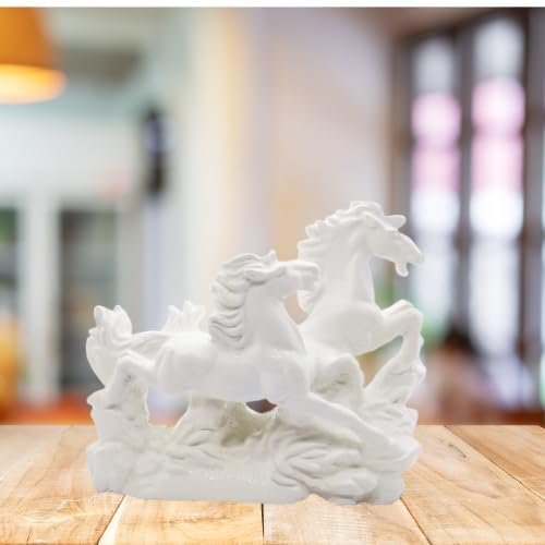 TREE MAISON CORONATING HOMES Vastu White Horse Statue Two Running Horses for Success Good Luck Feng Shui Positive Energy Decor Perfect for Business Growth Decorative Sculpture for Home - Image 3