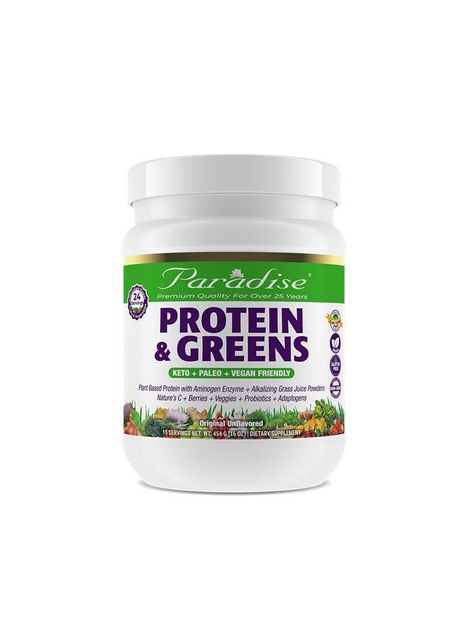Paradise Herbs Organic Proteins & Greens Powder With Berries Veggies And Probiotics Keto Paleo Vegan 15 Servings 16 Oz - Image 1