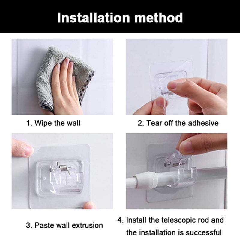 Tagve Tagve Self Adhesive Curtain Rod Bracket Transparent Command Curtain Rod Hooks Drapery Holders No Drill Fixing Rod Holder Curtain Pole Wall Brackets Towel Rod for Bathroom Kitchen Home Hotel Use 2  - Image 5