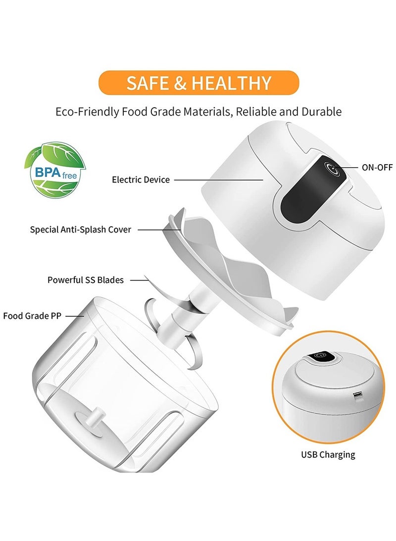 250ML Electric Food Processor, Cordless Mini Meat Chopper ,304 Stainless Steel Blade for Easy Cleaning and UseFor Garlic, Ginger, Onion, Meat, Fruits, Vegetables  - Image 2