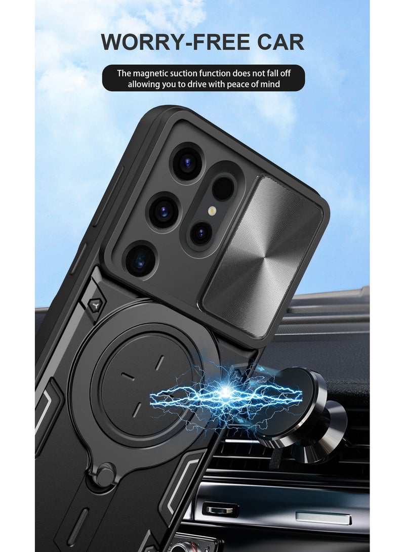 اليشمك Samsung Galaxy S24 Ultra Mobile Phone Case Cover, Slide Camera Lens Cover, 360°Rotating Kickstand Ring, Bumper Shockproof Phone Case，Compatible with Car Magnetic Mount - Image 2