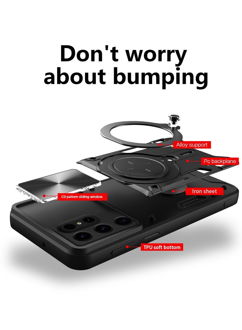 اليشمك Samsung Galaxy S24 Ultra Mobile Phone Case Cover, Slide Camera Lens Cover, 360°Rotating Kickstand Ring, Bumper Shockproof Phone Case，Compatible with Car Magnetic Mount - Image 3