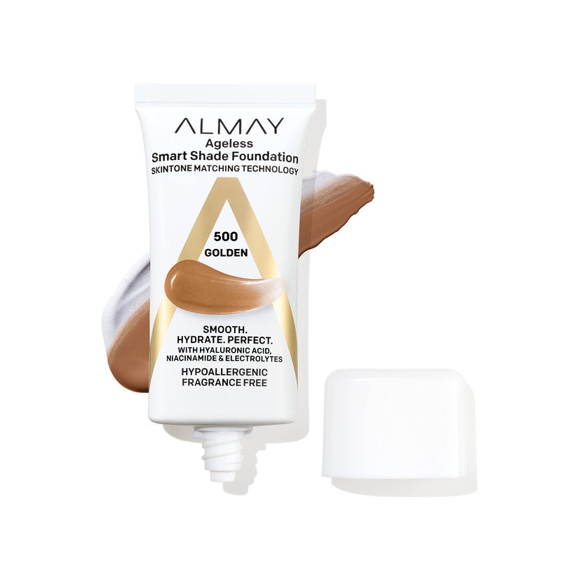 Almay Anti-Aging Foundation, Smart Shade Face Makeup with Hyaluronic Acid, Niacinamide, Vitamin C & E, Hypoallergenic-Fragrance Free, 500 Golden, 1 Fl Oz (Pack of 1) - Image 1