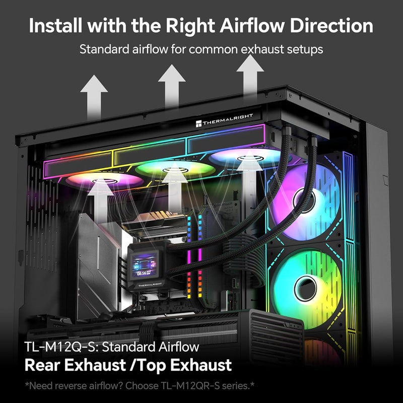 ثيرمالرايت مروحة حاسوب Thermalright TL-M12Q-S X3 مقاس 120 مم، سرعة 2000 دورة في الدقيقة، تدفق هواء عالٍ، توصيل تسلسلي ARGB، إضاءة مرآة لانهائية، عبوة من 3 قطع - Image 5