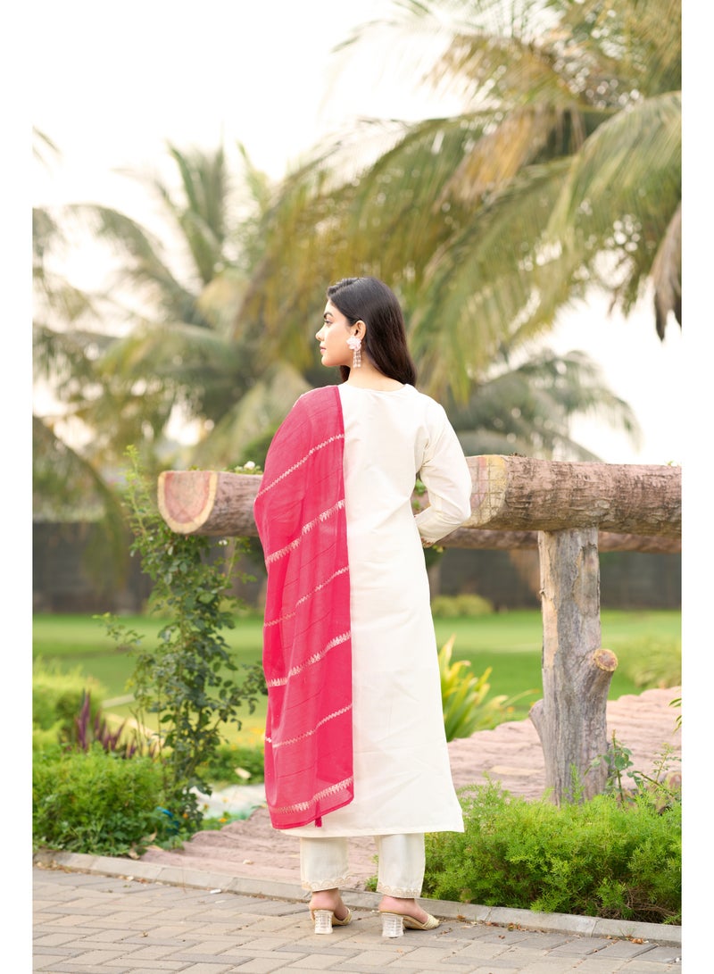 VISHVA CREATION Women White Embroidered Kurta Suit Set with Dupatta - Image 4
