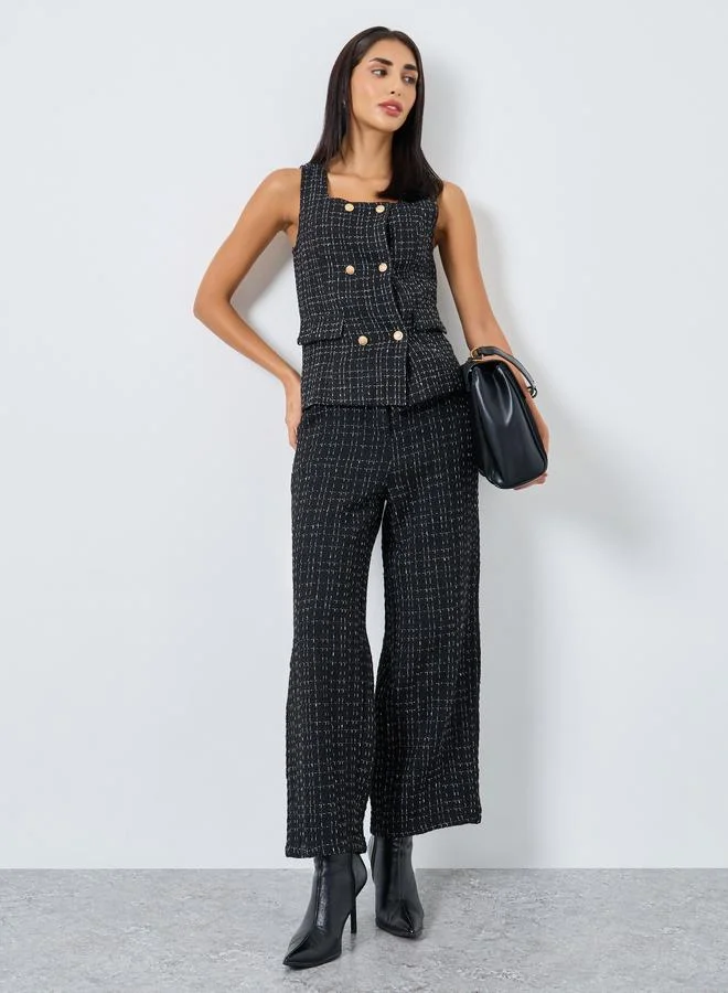 Styli Styli Black Tweed Square Neck Waistcoat