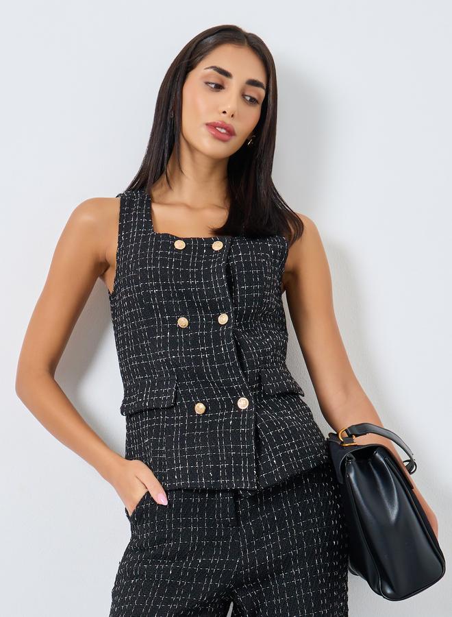 Styli Black Tweed Square Neck Waistcoat - Image 1