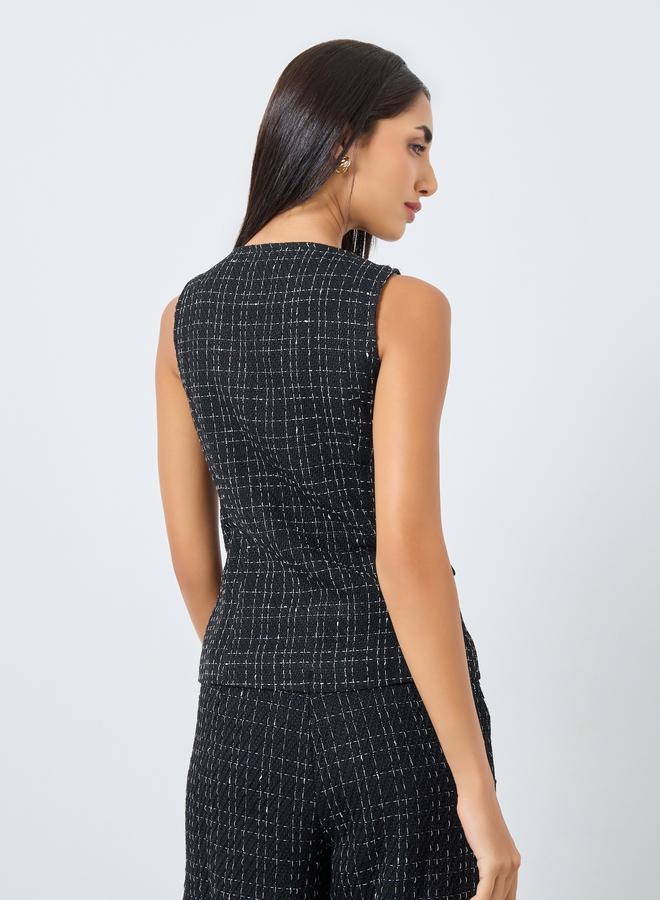 Styli Black Tweed Square Neck Waistcoat - Image 4