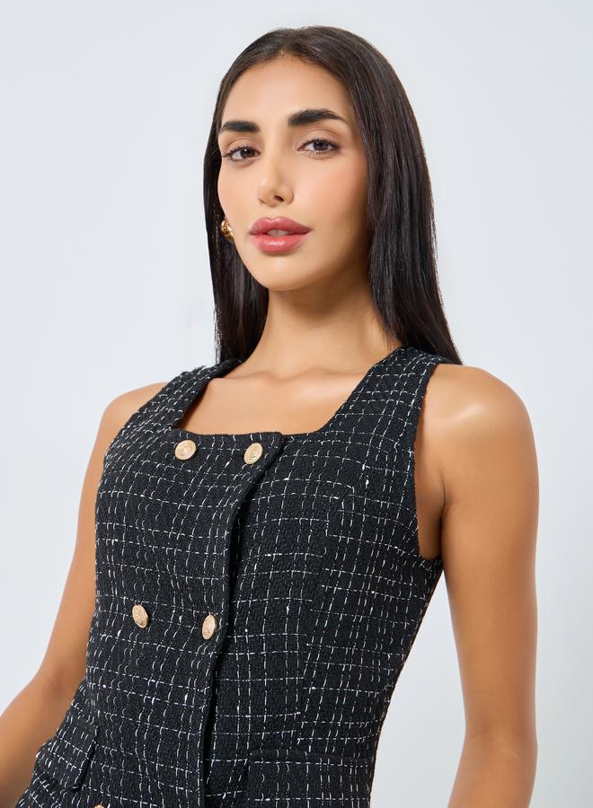 Styli Black Tweed Square Neck Waistcoat - Image 3