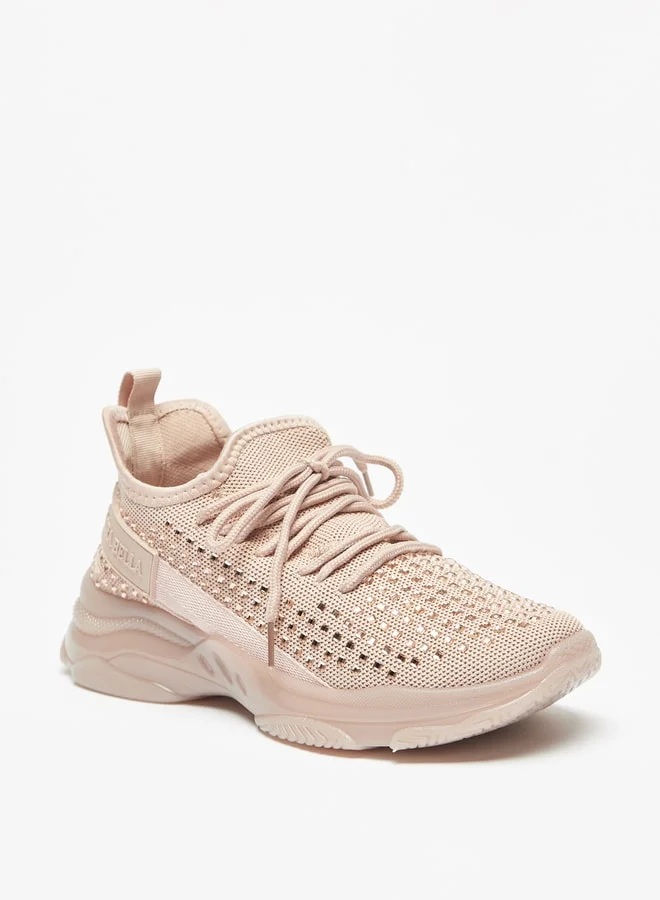 Flora Bella By Shoexpress Women Studded Low Ankle Sports Shoes with Lace-Up Closure