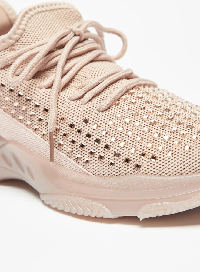 Flora Bella By Shoexpress Women Studded Low Ankle Sports Shoes with Lace-Up Closure