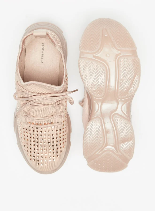 Flora Bella By Shoexpress Women Studded Low Ankle Sports Shoes with Lace-Up Closure