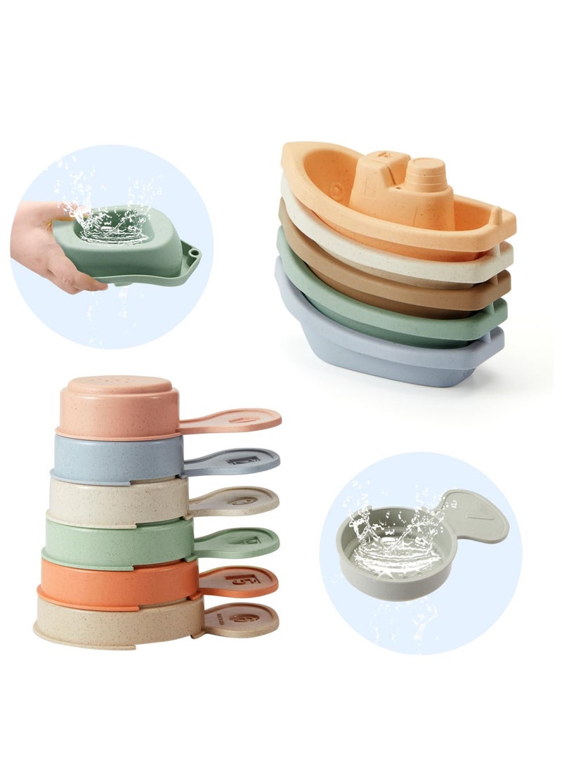 SOLARAE Bath Toys Floating Boats with Bathing Spoon 11 PCS Bathtub Mold Free Bath Toy for Babies Water Table Toys Toddler Birthday Gift for Preschool Boys  Girls - Image 1