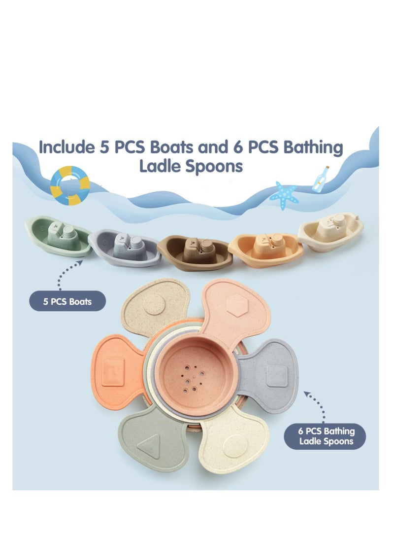 SOLARAE Bath Toys Floating Boats with Bathing Spoon 11 PCS Bathtub Mold Free Bath Toy for Babies Water Table Toys Toddler Birthday Gift for Preschool Boys  Girls - Image 5