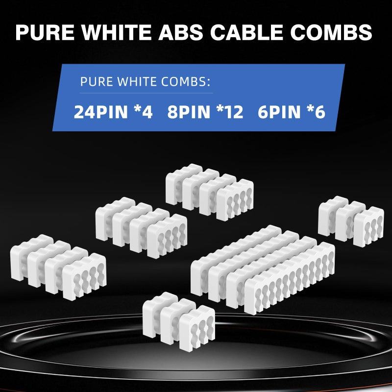 SMEOZZ 16AWG PSU Cable Extension Kit with Cable Combs,1x24pin ATX/1x8pin(4+4) EPS/2x8pin(6+2) PCIE Extension Cable,Cable Extension PC Sleeved Cables 30cm Length,Power Supply Extension Cable Kit(White) - Image 2