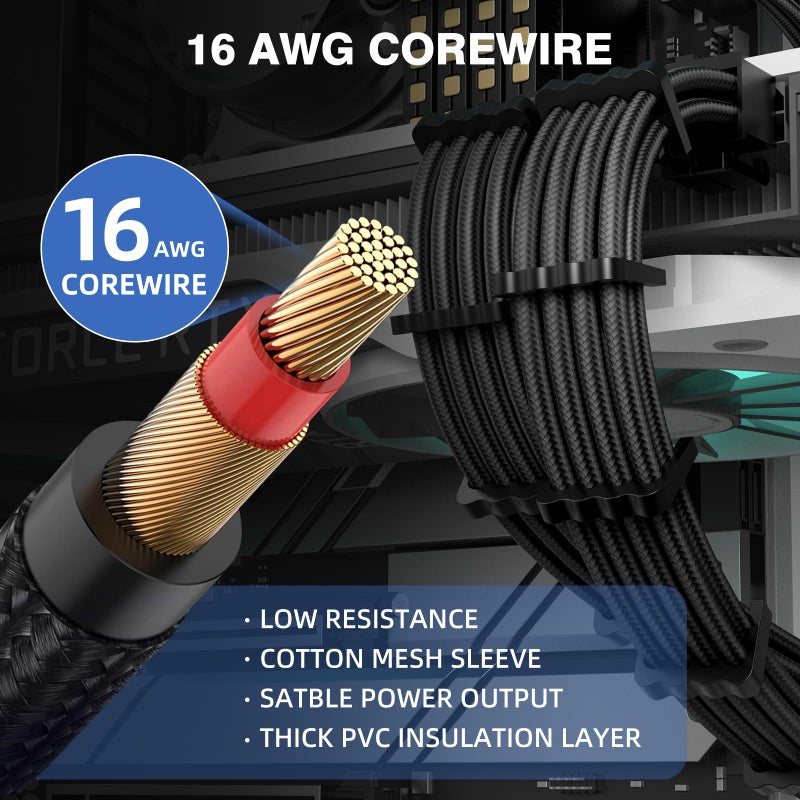 SMEOZZ 16AWG PSU Cable Extension Kit with Cable Combs,1x24pin ATX/1x8pin(4+4) EPS/2x8pin(6+2) PCIE Extension Cable,Cable Extension PC Sleeved Cables 30cm Length,Power Supply Extension Cable Kit(White) - Image 4