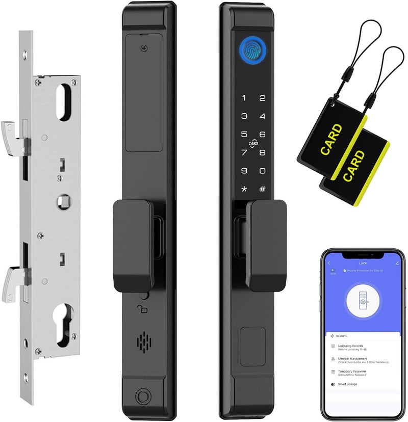 Elinksmart Slim Sliding Glass Door Lock 2885 Latch eLinkSmart Waterproof Keyless Mortise Smart Lock with Hook for Door Thickness 22110mm Aluminum Keypad Fingerprint for Patio Door Tuya App - Image 2