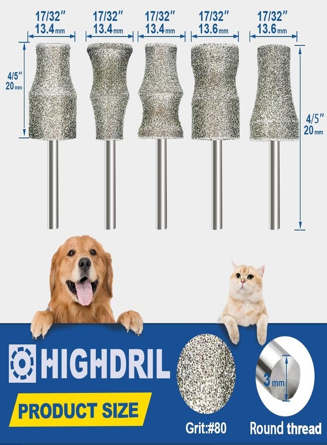 HIGHDRIL Diamond Rotary Nail Grinder Bits for Dog - 5PCS 1/8" Replacement Grinder Wheel for Pets Nail Care - Image 2
