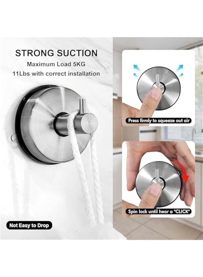 تراسل حامل مناشف من الستانلس ستيل من سترايلف، خطافات شفط للحمام مضادة للانزلاق، خطافات حائط شديدة التحمل للمناشف والارواب والمعاطف والمفاتيح والتقويمات والحمام والمنزل - Image 4