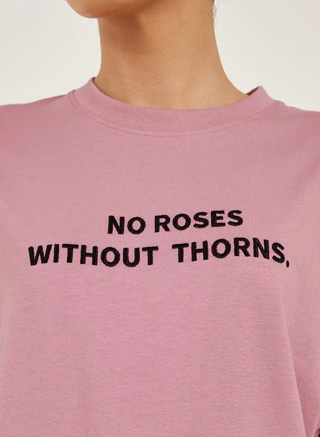 Styli Styli Slogan Embroidered Round Neck Oversized T-Shirt