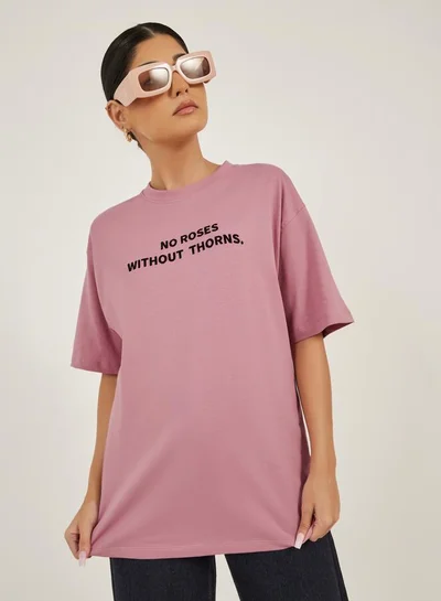 Styli Styli Slogan Embroidered Round Neck Oversized T-Shirt