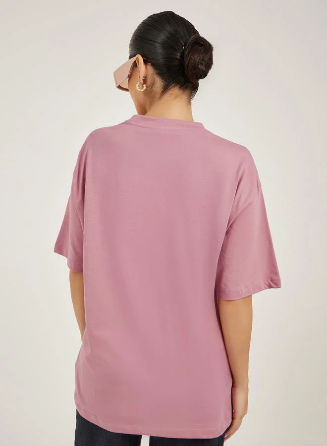 Styli Styli Slogan Embroidered Round Neck Oversized T-Shirt