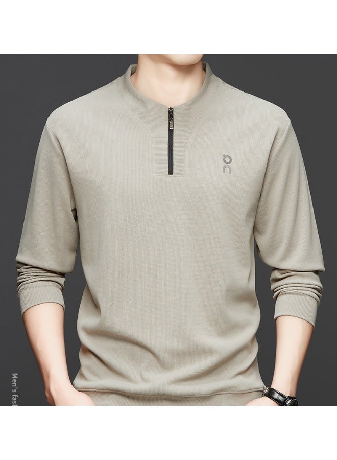 أون بلوزة ON نصف سحاب وفتحة رقبة دائرية، بلوزة عصرية غير رسمية متعددة الاستخدامات بأكمام طويلة (بيج) - Image 4