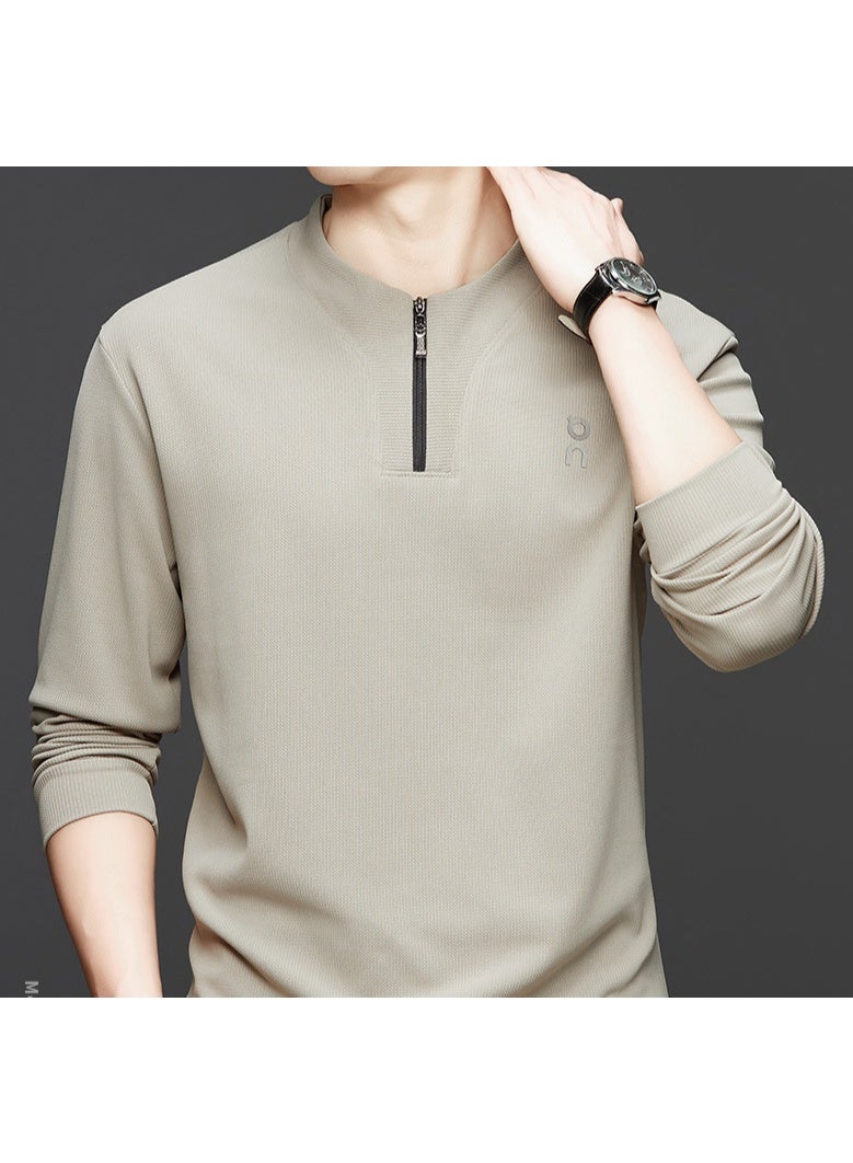 أون بلوزة ON نصف سحاب وفتحة رقبة دائرية، بلوزة عصرية غير رسمية متعددة الاستخدامات بأكمام طويلة (بيج) - Image 2