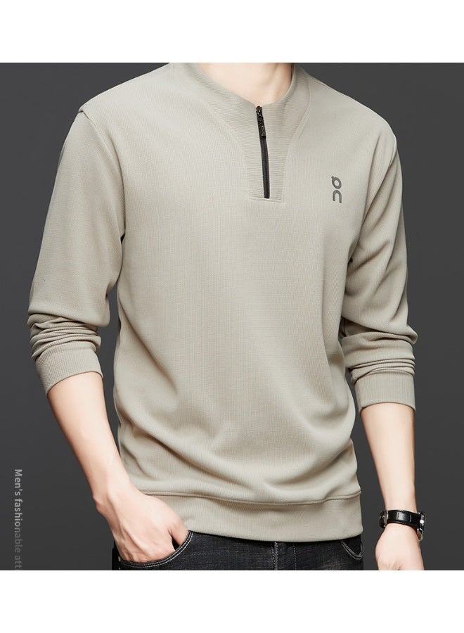 أون بلوزة ON نصف سحاب وفتحة رقبة دائرية، بلوزة عصرية غير رسمية متعددة الاستخدامات بأكمام طويلة (بيج) - Image 1