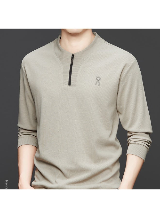 أون بلوزة ON نصف سحاب وفتحة رقبة دائرية، بلوزة عصرية غير رسمية متعددة الاستخدامات بأكمام طويلة (بيج) - Image 3