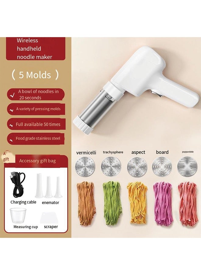 Generic - Handheld Electric Pasta Maker, 5-in-1 Cordless Pasta Maker Machine, Portable Noodle Maker with Dough Cutter, Automatic Noodle Press Machine, Homemade Spaghetti Maker-White - Image 1
