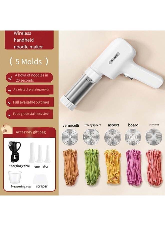 Generic - Handheld Electric Pasta Maker, 5-in-1 Cordless Pasta Maker Machine, Portable Noodle Maker with Dough Cutter, Automatic Noodle Press Machine, Homemade Spaghetti Maker-White - Image 1