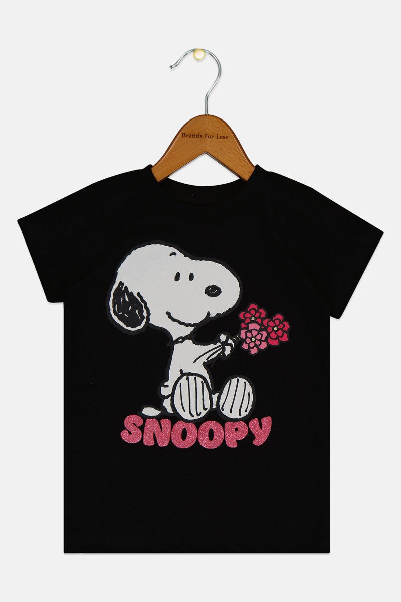 Peanuts Toddlers Girl Crew Neck Short Sleeve Graphic Print T-Shirt, Black - Image 2