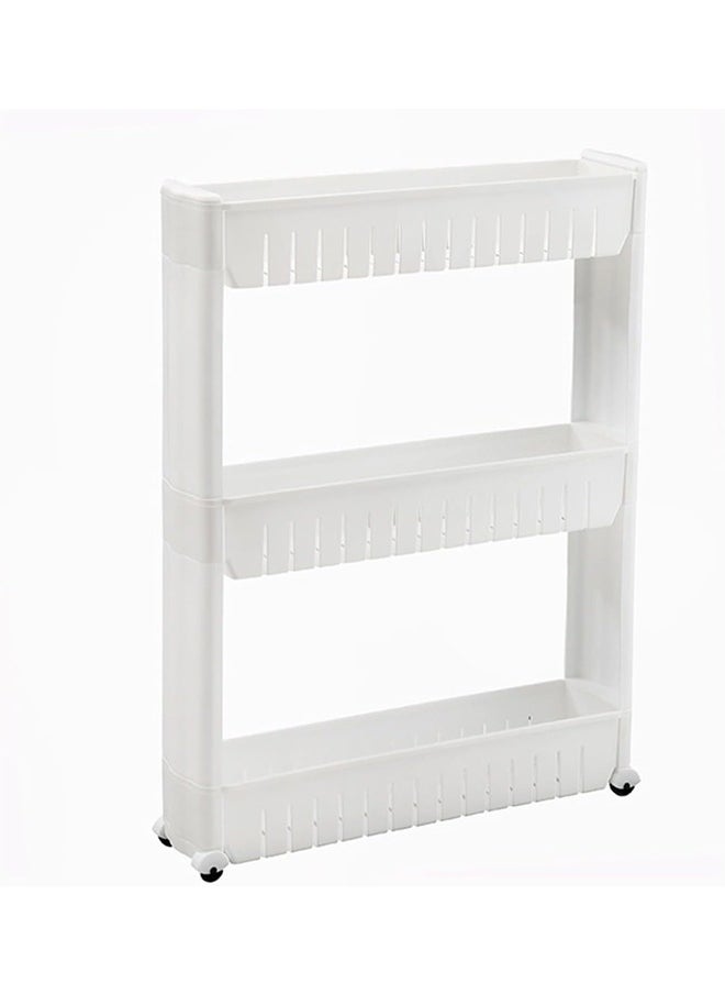 RollsTimi  3-Tier Slim Slide Out Kitchen Trolley, Small Space Organizer Storage Rack with Pulleys, Moving Wall Cabinets Tower Holder Racks, White Plastic  - Image 1