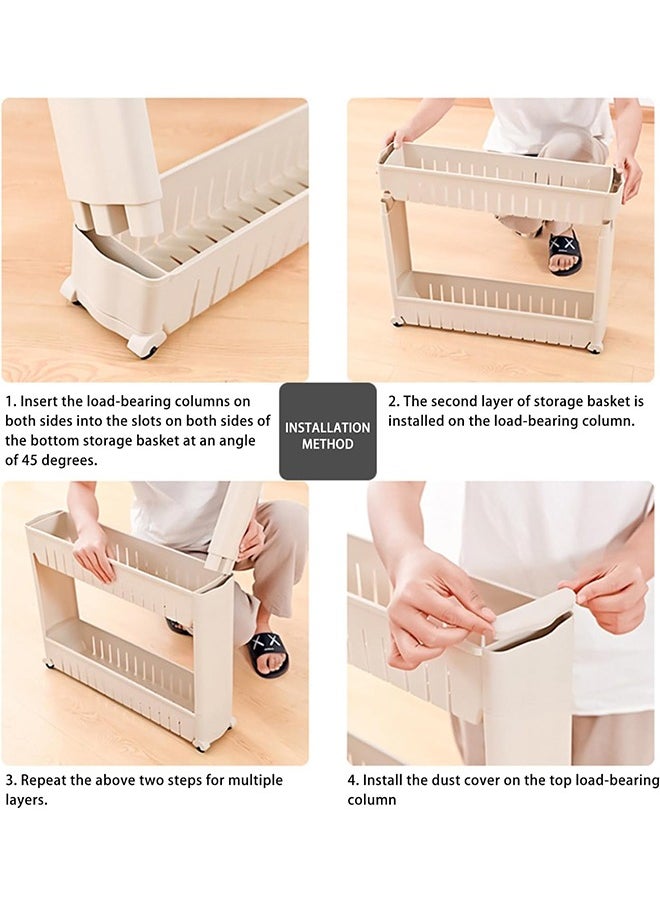 RollsTimi  3-Tier Slim Slide Out Kitchen Trolley, Small Space Organizer Storage Rack with Pulleys, Moving Wall Cabinets Tower Holder Racks, White Plastic  - Image 4