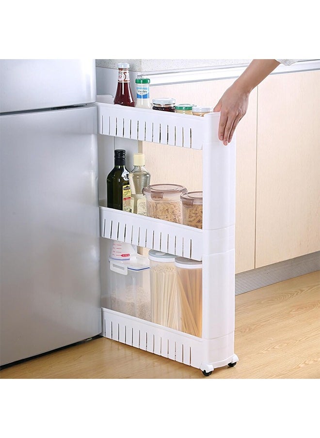 RollsTimi  3-Tier Slim Slide Out Kitchen Trolley, Small Space Organizer Storage Rack with Pulleys, Moving Wall Cabinets Tower Holder Racks, White Plastic  - Image 2