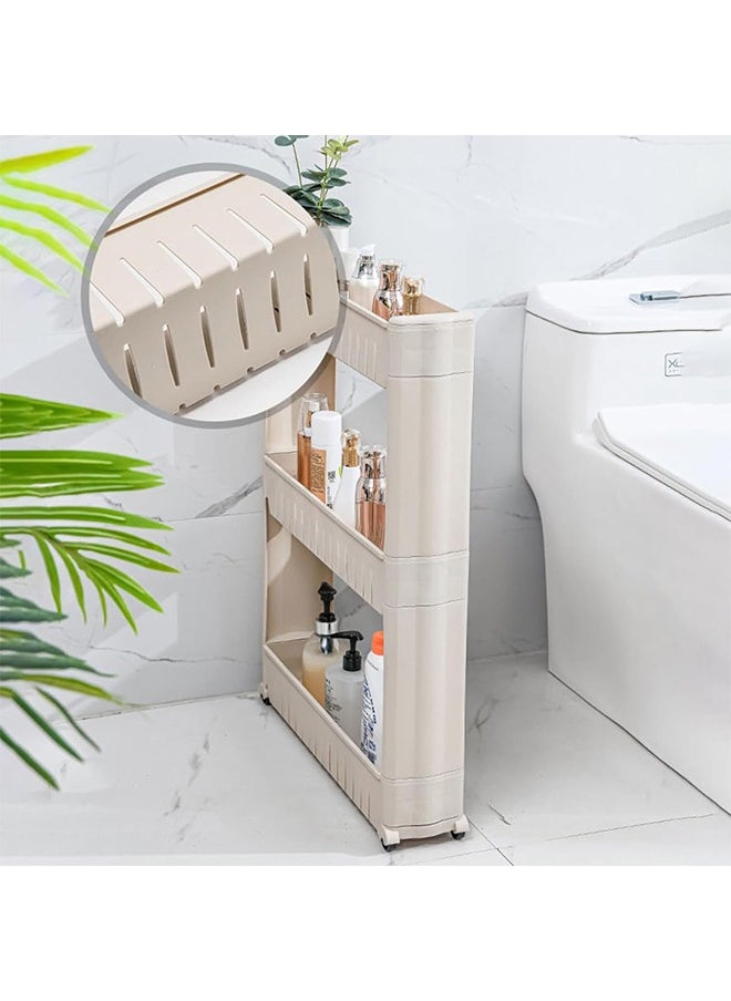 RollsTimi  3-Tier Slim Slide Out Kitchen Trolley, Small Space Organizer Storage Rack with Pulleys, Moving Wall Cabinets Tower Holder Racks, White Plastic  - Image 3