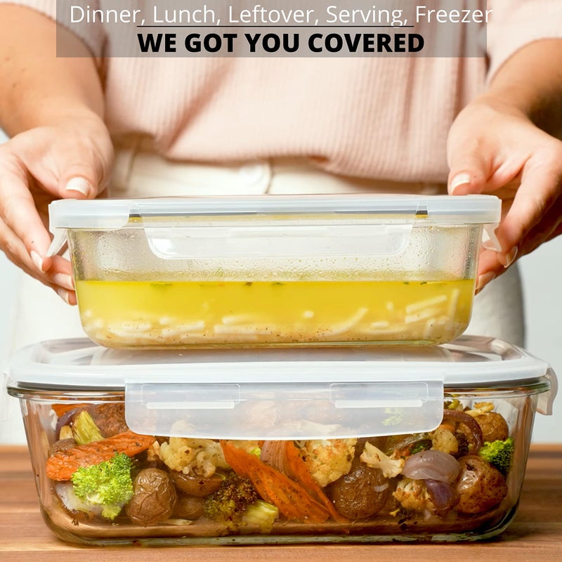 Razab 4 Pc (2700ML/ 91 Oz & 1520ML/ 51 Oz) Airtight Large Glass Food Storage Containers with Lids - BPA Free, Leak Proof Meal Prep Containers (2 Containers + 2 Lids) Microwave, Oven & Freezer Safe - Image 2